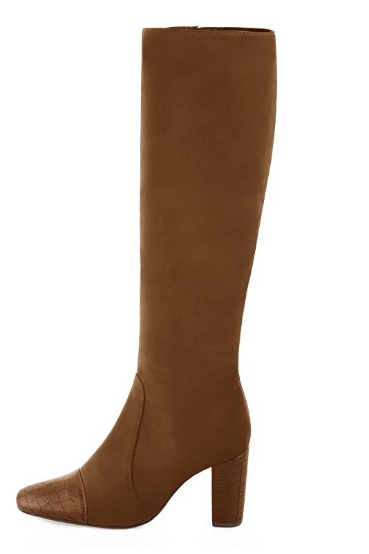 French elegance and refinement for these caramel brown feminine knee-high boots, 
                available in many subtle leather and colour combinations. Record your foot and leg measurements.
We will adjust this pretty boot with zip to your measurements in height and width.
You can customise your boots with your own materials, colours and heels on the 'My Favourites' page.
To style your boots, accessories are available from the boots page 
                Made to measure. Especially suited to thin or thick calves.
                Matching clutches for parties, ceremonies and weddings.   
                You can customize these knee-high boots to perfectly match your tastes or needs, and have a unique model.  
                Choice of leathers, colours, knots and heels. 
                Wide range of materials and shades carefully chosen.  
                Rich collection of flat, low, mid and high heels.  
                Small and large shoe sizes - Florence KOOIJMAN
